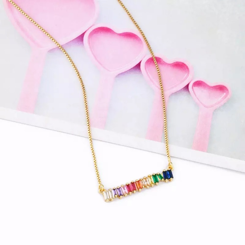 Rainbow Necklace CZ Stone